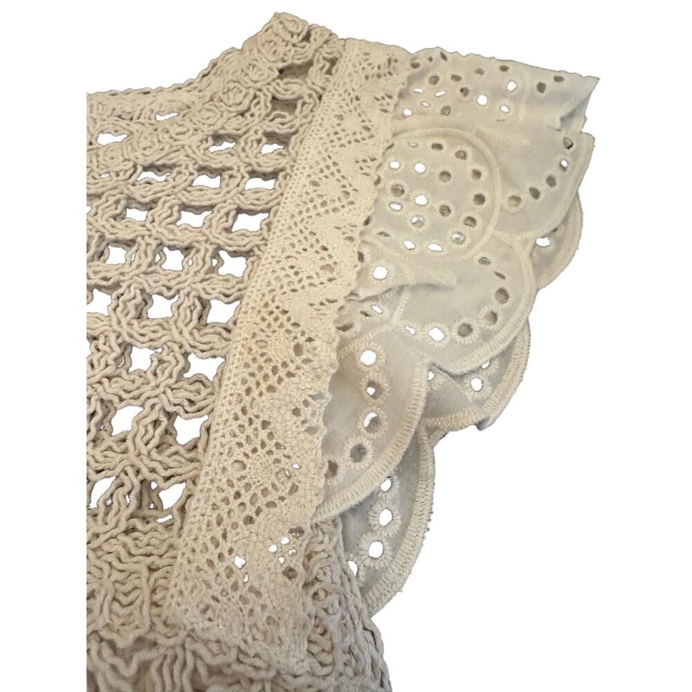 Zara Top Womens Size Medium Cream Crochet Sleeveless Scalloped Hem Ruffled - Picture 5 of 10